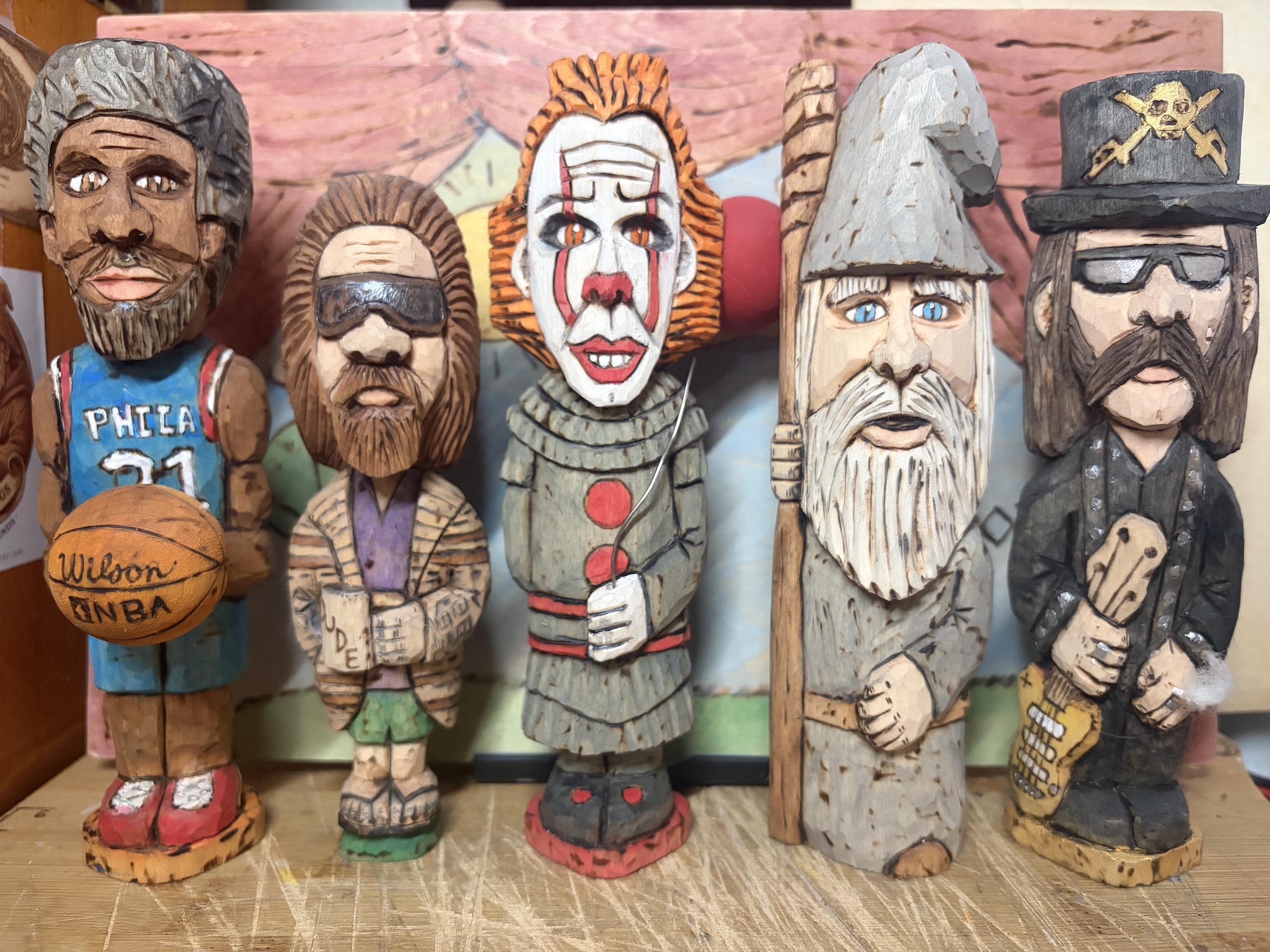 A collection of MaxDaddy woodcarvings